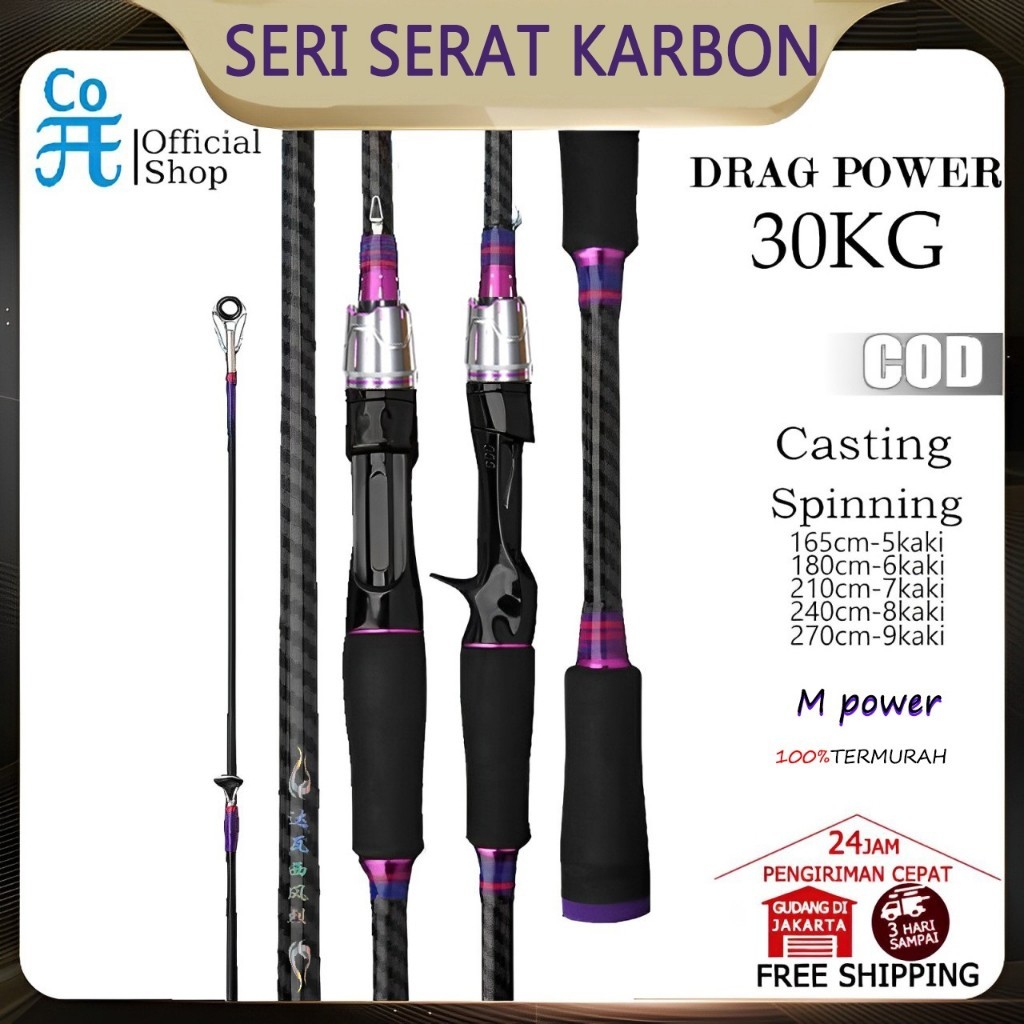 Joran Pancing 6-12LB 165-210cm Joran 2 Bagian Carbon Fiber Joran UL Joran BC DAI pancing Joran