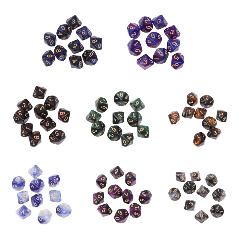 

10pieces/set Acrylic Set Polyhedral D10 10 Sided 15mm for RPG Y1QE