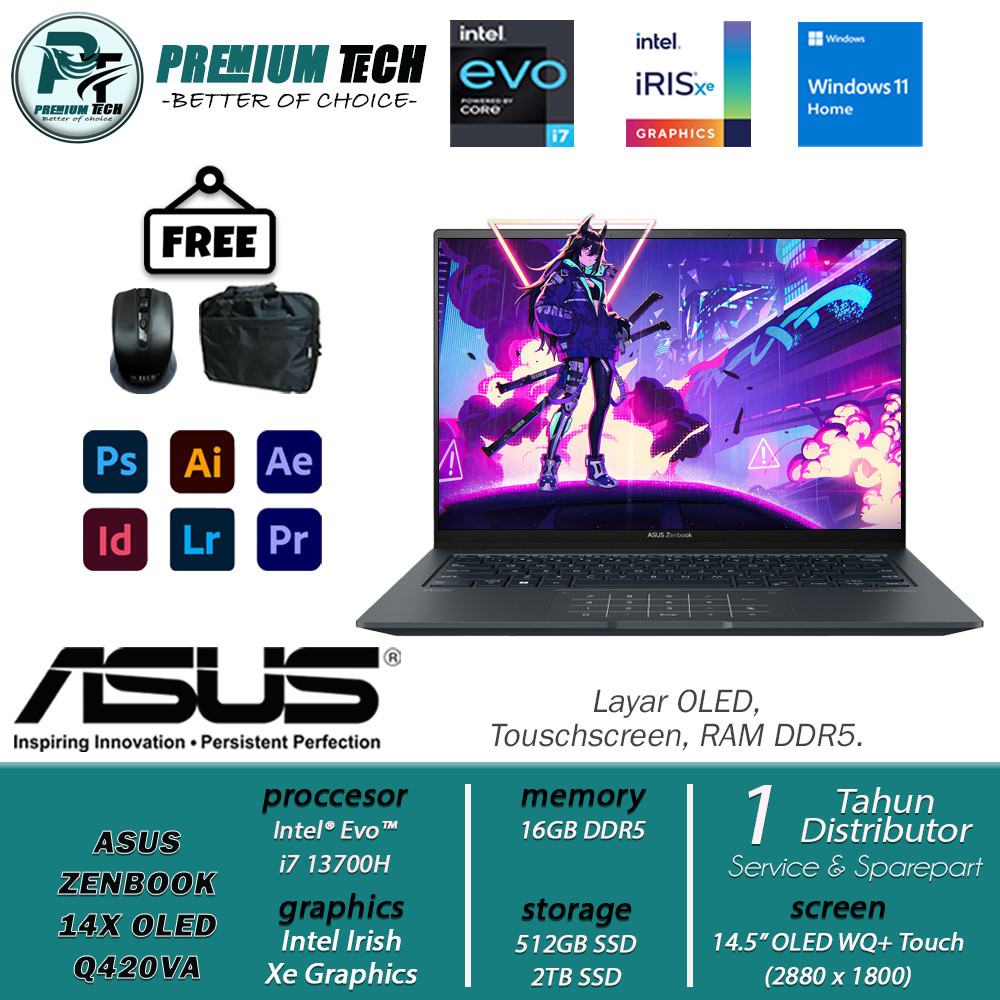 Laptop Ultrabook Asus Zenbook 14X Q420VA Intel i7 13700H 16GB DDR5 2TB SSD Iris Xe Oled WQ+ 2K 120Hz