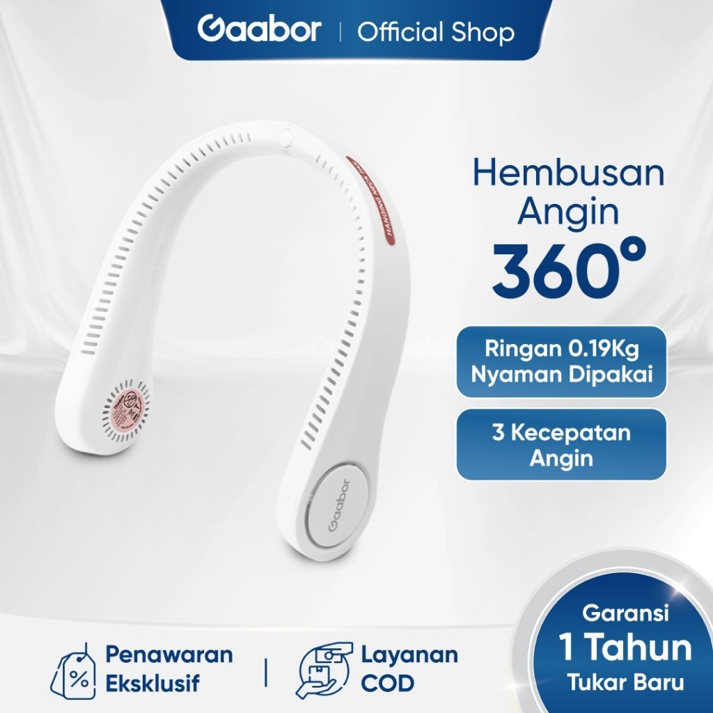 Gaabor Kipas Angin Leher Portable Kipas Gantung Hanging Neck Fan Cooling Fan USB Rechargable/FL03M-W