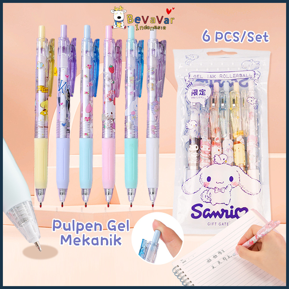 

BEVAVAR 6pcs pulpen korea pulpen gel mekanik lucu 0.5mm