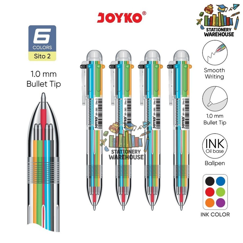 

Ball Pen Pulpen Pena Joyko BP-385 Sito 2 1.0 mm 6 Warna Colors