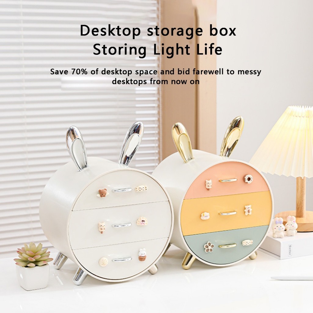 Organizer Aksesoris Rambut untuk Anak Perempuan Kelinci Lucu 3 Laci Tempat Penyimpanan Jepitan Rambu