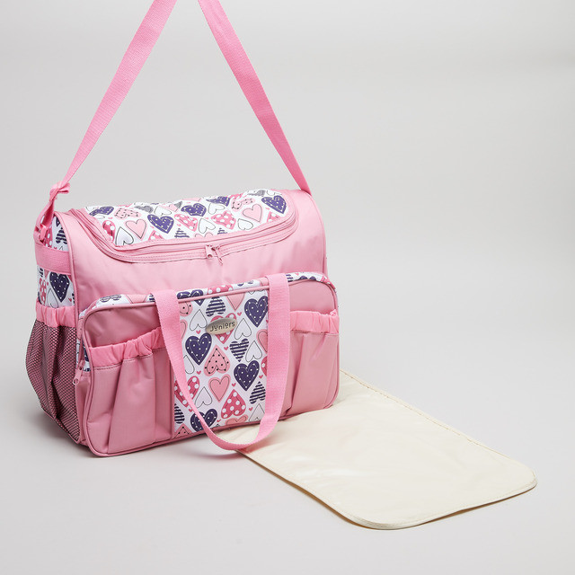 Babyshop Juniors Heart Printed Diaper Bag With Zip Closure - Large
