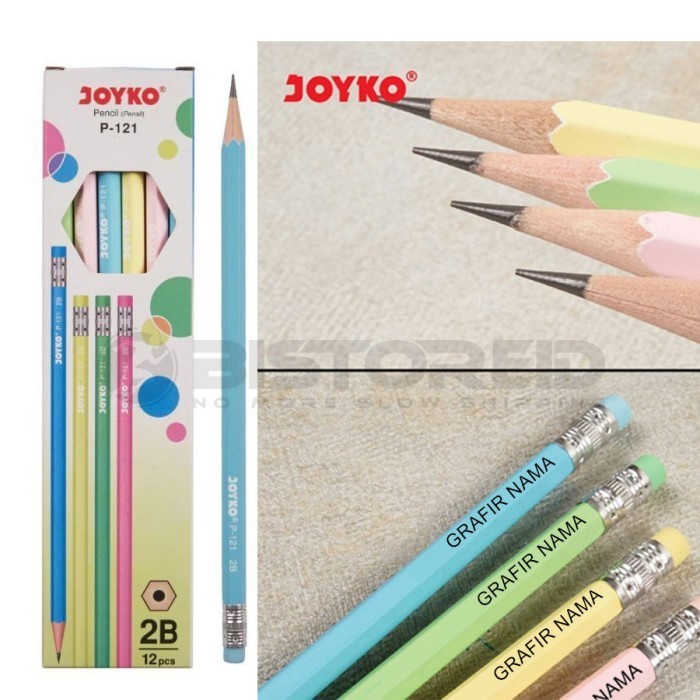 

[GRAFIR NAMA] PENSIL PENGHAPUS CUSTOM NAMA JOYKO P-121 2B WARNA PASTEL