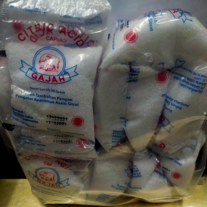 

Ready citric acid cap gajah, citrun cap gajah 1 pak isi 50gr x 20 sachet