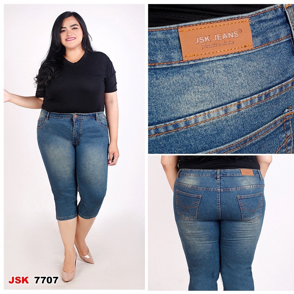 SIZE 35-42 [5 WARNA] Celana Jeans Pendek 7/8 Skinny Polos Big Size Jumbo Wanita Stretch Melar JSK JE