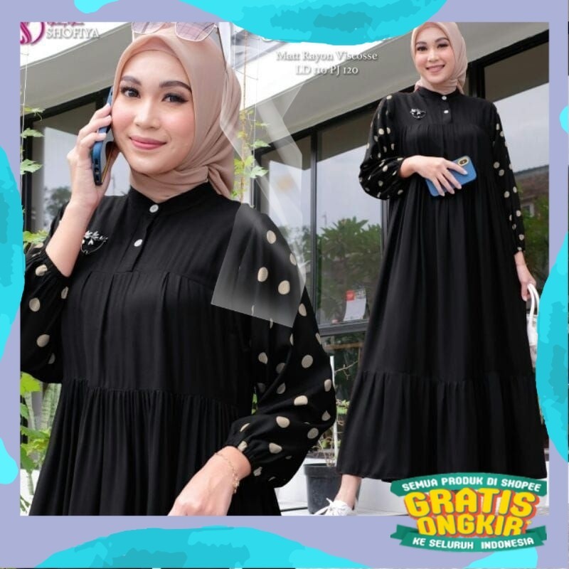 GAMIS RAYON - BAHAN RAYON PREMIUM GRADE A - GAMIS WANITA - POLOS KOMBINASI POLKADOT PRINTING - GAMIS