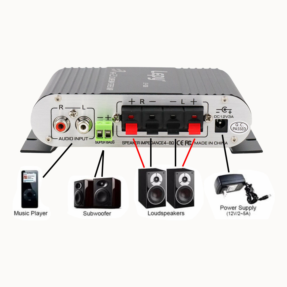 Lepy HiFi Stereo Amplifier Treble Bass Booster - LP-838 - Black