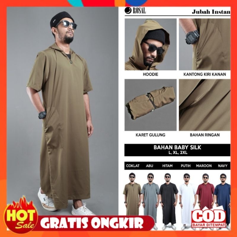 KAIN ADEM HALUS TEBAL / Jubah Gamis Hoodie Pria Jubah Instan Rosal Lengan Pendek Jubah Dewasa Gamis 