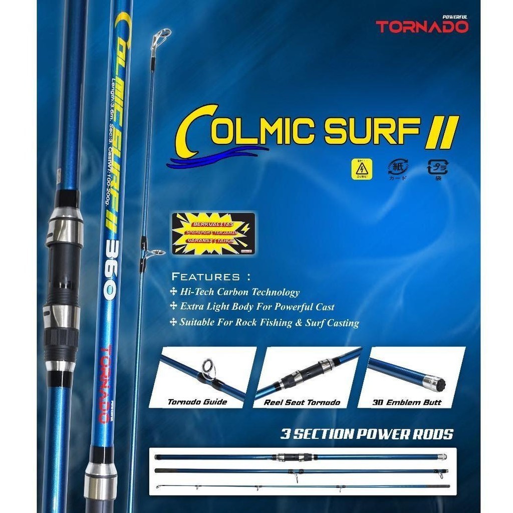 Tornado Colmic Surf 420 II Joran Pasiran Sambung 3 Bahan Carbon Tongkat Tangkai Pancing Buat Pinggir