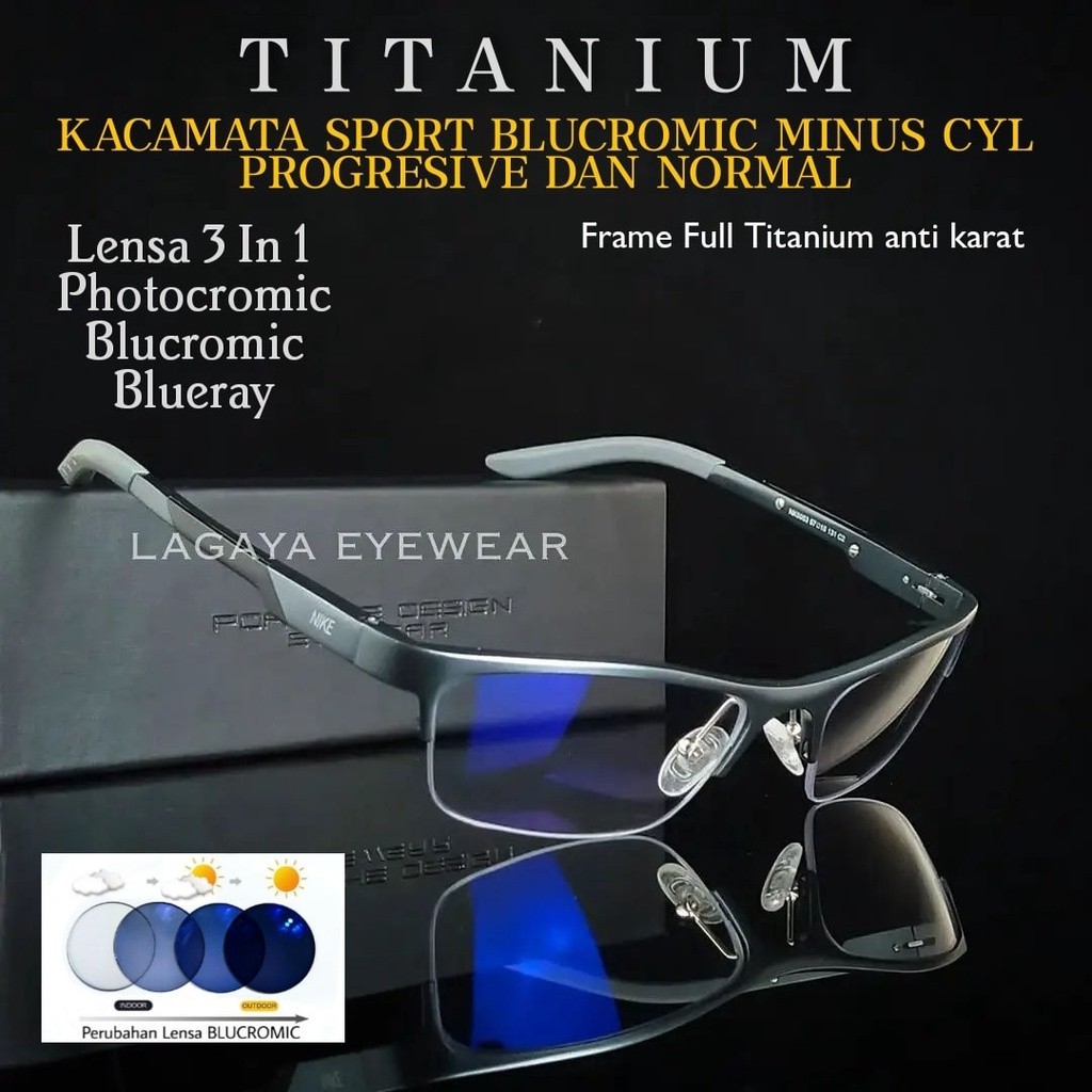KACAMATA ANTI-UV BLUCROMIC 3 IN 1 NORMAL MINUS CYL PROGRESIVE PHOTOCROMIC BLUCROMIC BLUERAY ANTIRADI