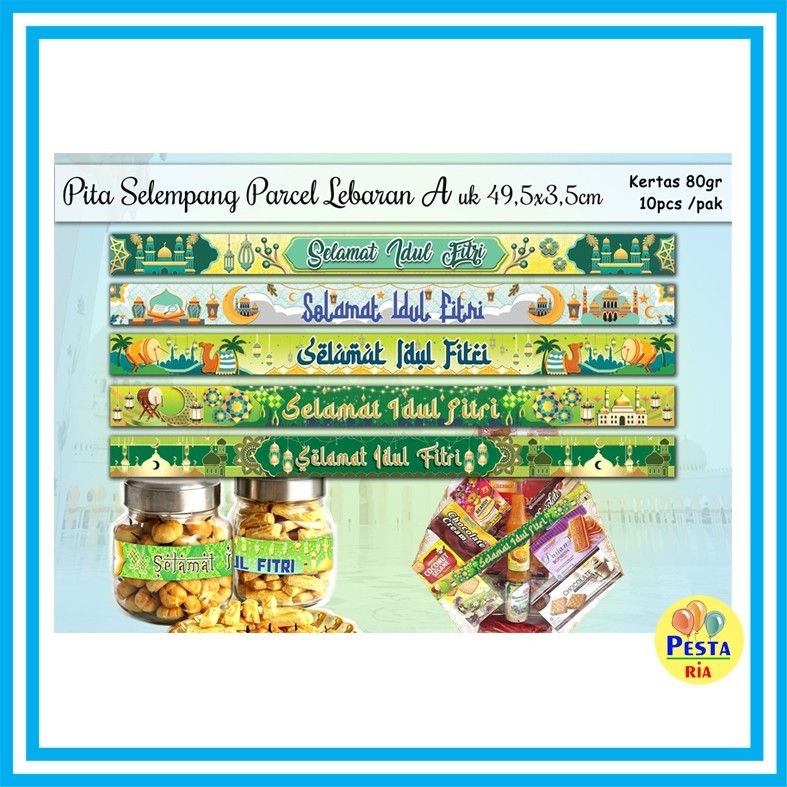 

Murah!! ( 1 Pak isi 10 Lembar) Pita Selempang A, pita parcel lebaran, paper belt idul fitri, banner bingkisan kue lebaran, hiasan toples idul fitri