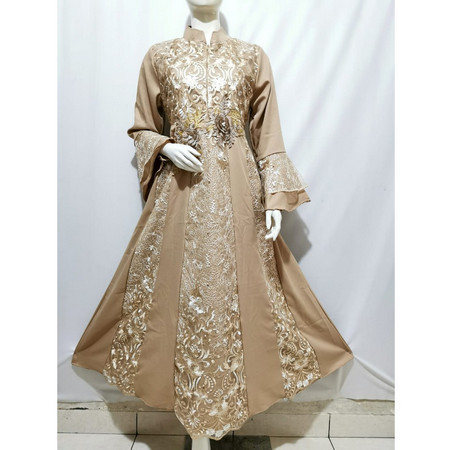 GAMIS ZAHRA BRUKAT BORDIR MEWAH/GAMIS KONDANGAN/GAMIS MUSLIM BUSUI - Maron 1, M