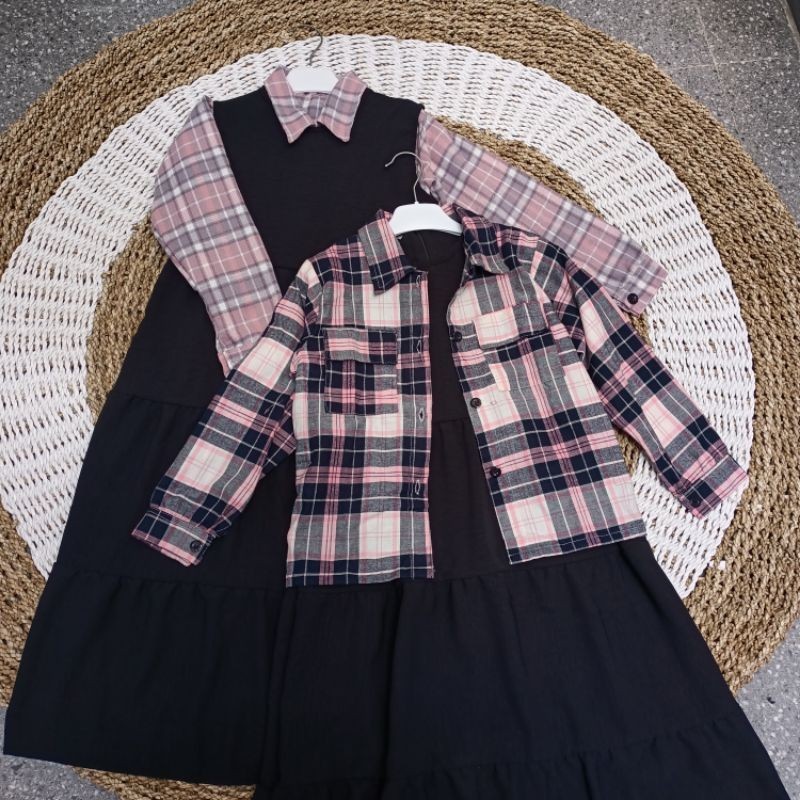 Gamis Anak Naomi crincle mix flanel set outer usia 5-10th/Maron merah bata red anak tanggng