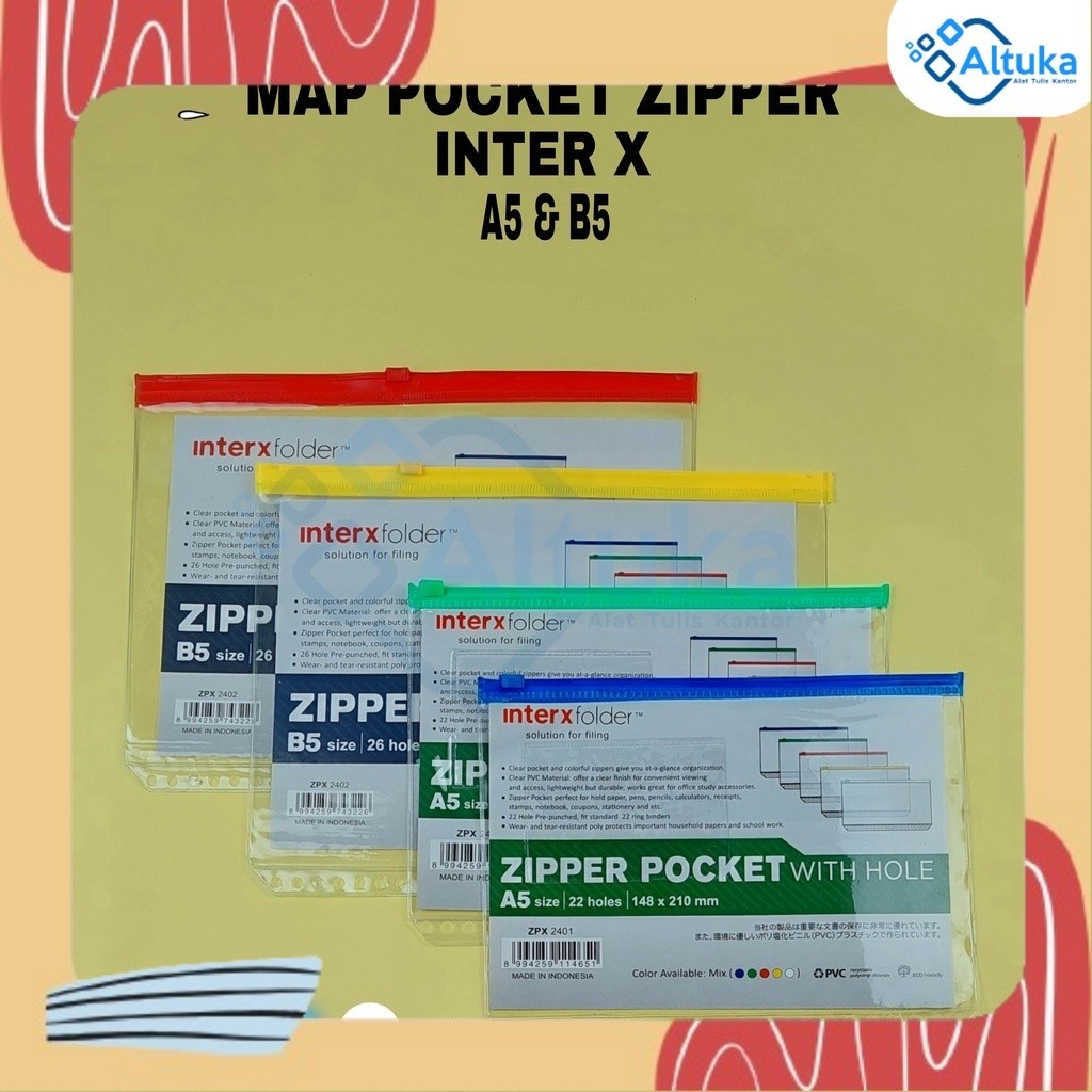 

Map Pocket Zipper Inter X With Holes A5 dan B5 Transparan Multifungsi