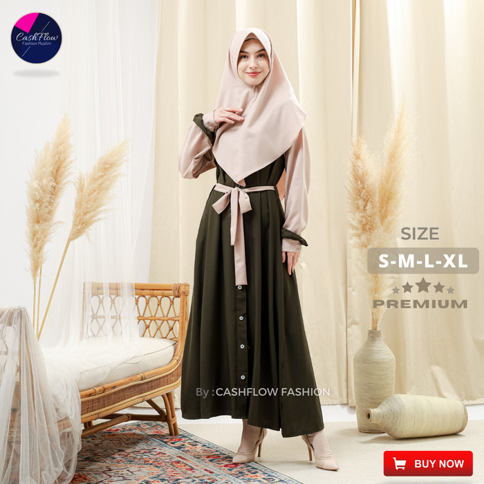 Gamis Syari  Set Khimar Hijab Polos Remaja Wanita Muslim Pesta - Army, S