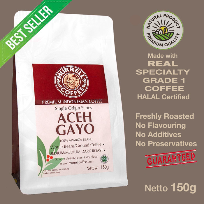 

[Coffee New] ACEH GAYO kopi arabica specialty premium biji bubuk MURRELL COFFEE - Medium Dark,BIJI