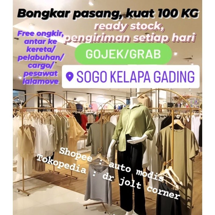 TIANG DUA ARAH GANTUNGAN GAWANG OVAL BONGKAR PASANG BAZAR DISPLAY BUTIK HANGER STANDING STEAMER EMAS