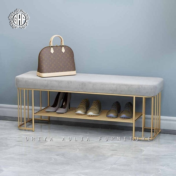 Bench rangka besi jari jari rak sepatu rangka besi gold