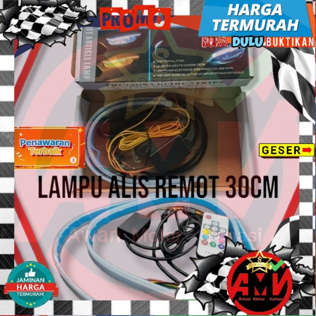 Lampu alis motor mobil - Lampu led ALIS REMOT RGB 30 CM 2 pcs