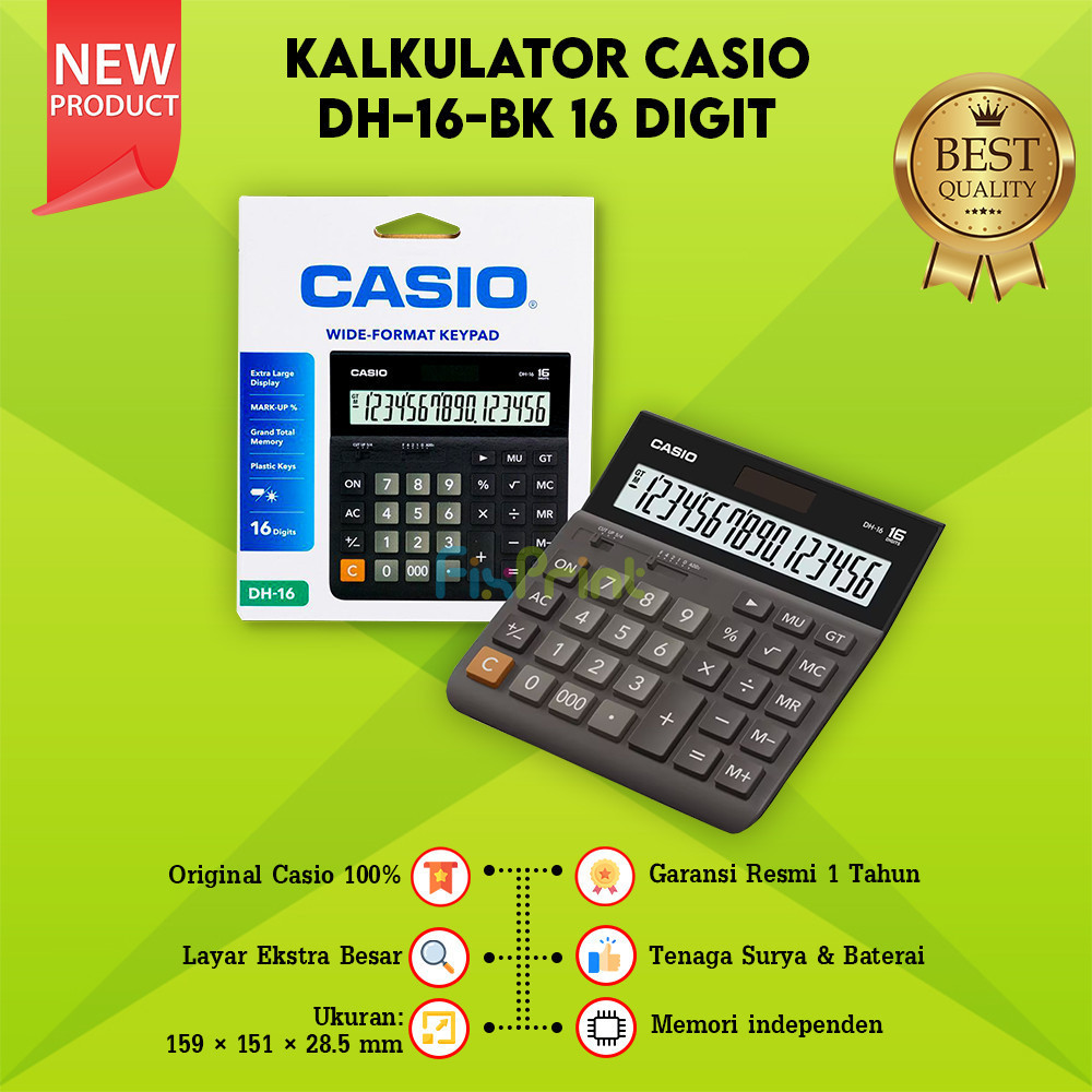 

Kalkulator DH-16 Casio 16 Digit Black, Calculator DH16 Desktop Office 16 Digits New Original