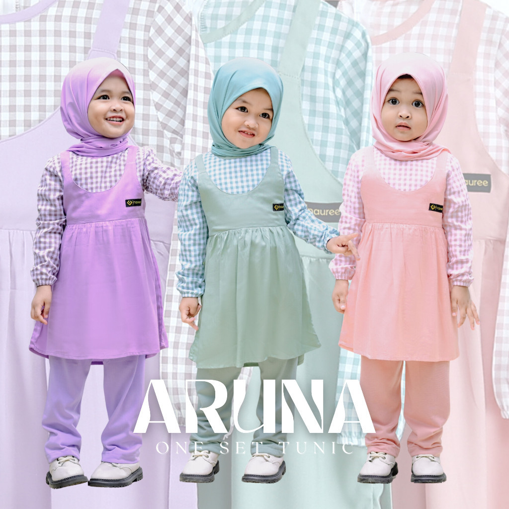 ZAKIYA Nauree - Setelan Tunik Aruna One Set Dress Anak Perempuan Dress Panjang Atasan dan Celana Umu