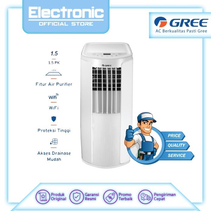 spesial proomo 1 hariAc Portable 1.5 Pk Gree Gpc -12P1/ Gpc12P1 Ac Portable Gree 1.5Pk Wifi