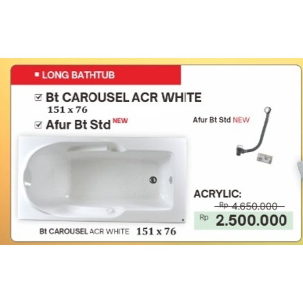 Halmar Bathtub / Bak Mandi Carousel Acrylic White + Afur STD New Plastik