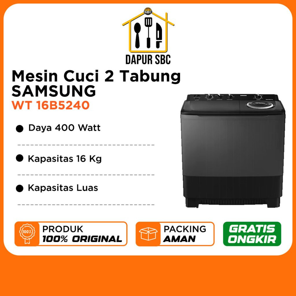 PROMO SPESIAL Mesin Cuci Samsung 2 Tabung WT16B5240 Kapasitas 16kg