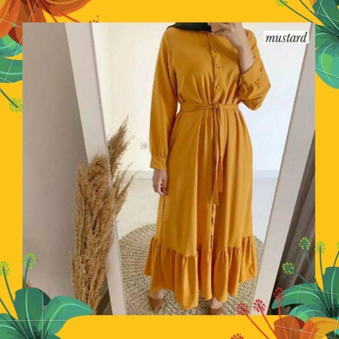 promosi toko Baju gamis wanita Jumbo terbaru ABnaya XL XXL XXXL Busana Muslim - Mustard, XL