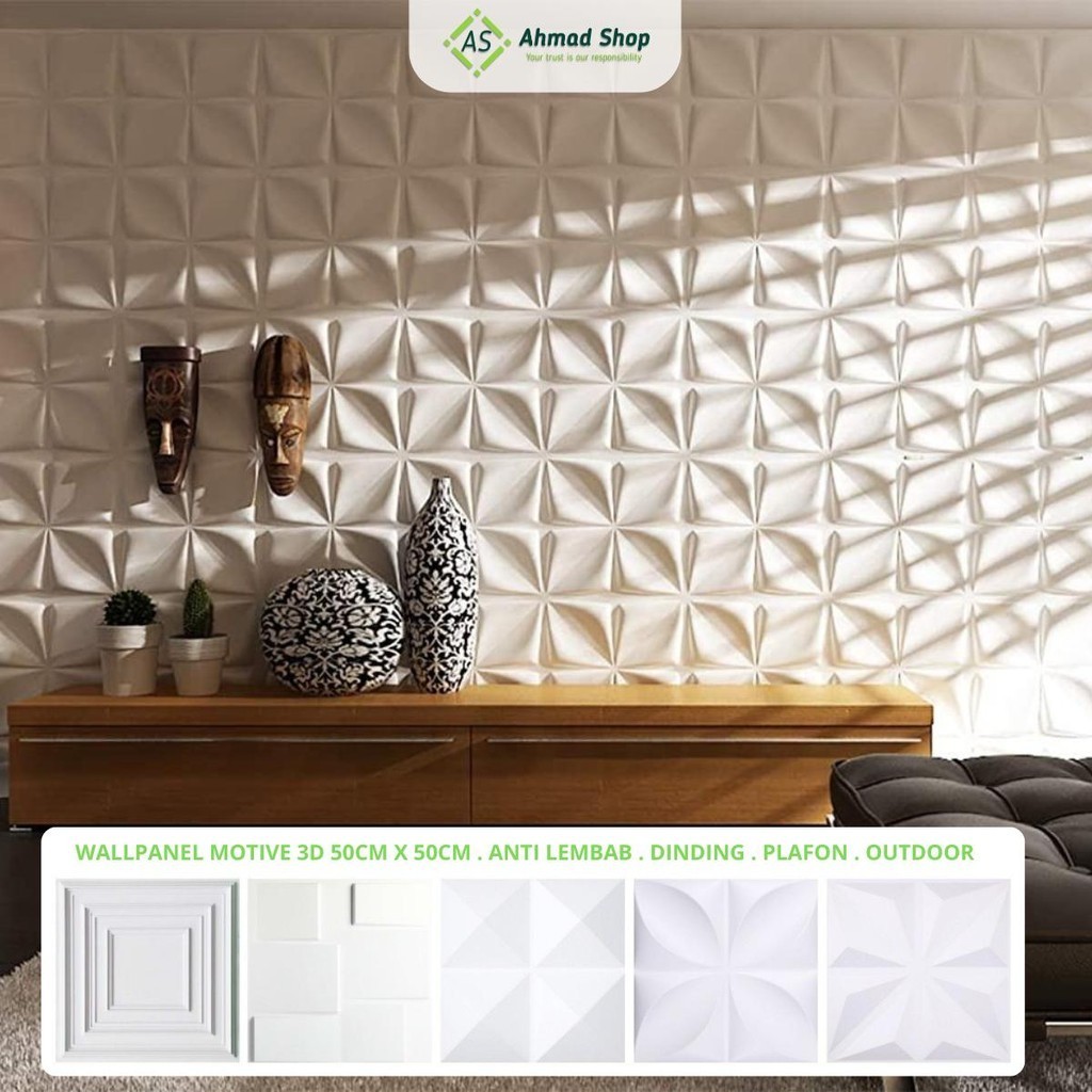 [12 Motif] 3D Wallpanel Dinding PVC 50x50 cm Solid Wallpaper Dinding Dekorasi Premium Wall Panel Est