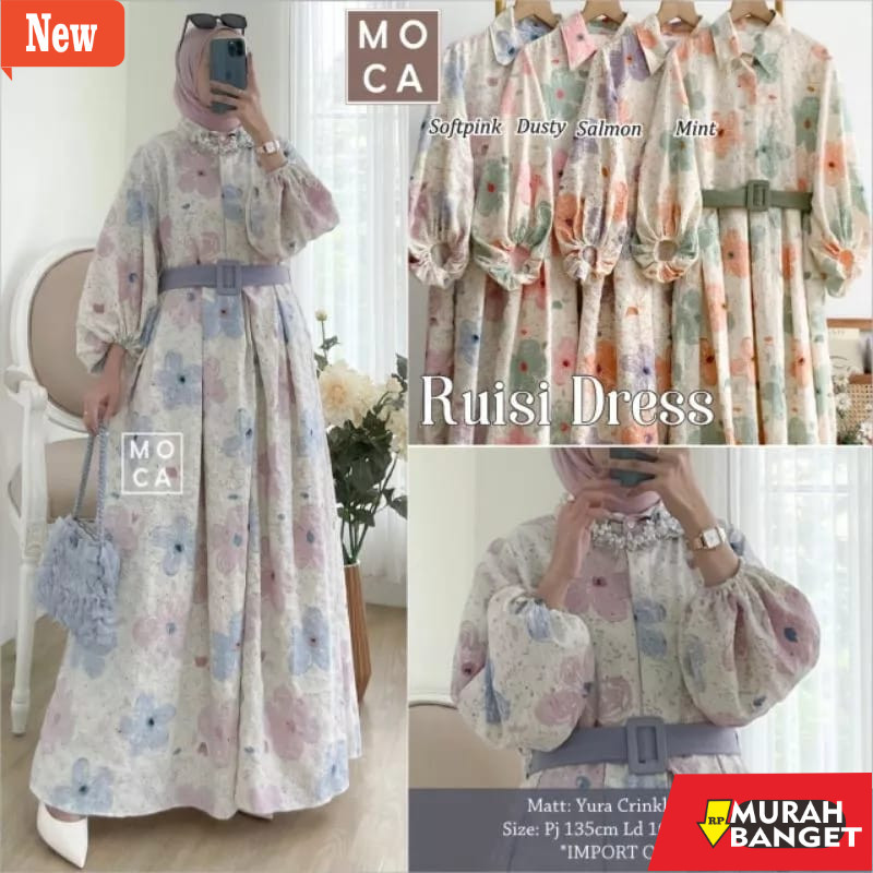 Gamis wanita untuk lebaran- RUISI DRESS BELT CRINKLE AIRFLOW PREMIUM RANDOM BY ALEXA MODE