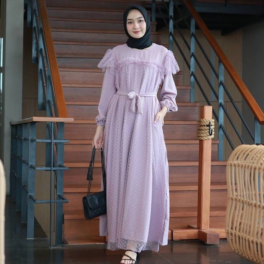 GAMIS WANITA UNTUK LEBARAN- R.A - MIRA MAXY DRESS BRUKAT POLKA Gamis Kondangan Tile Brukat Premium F