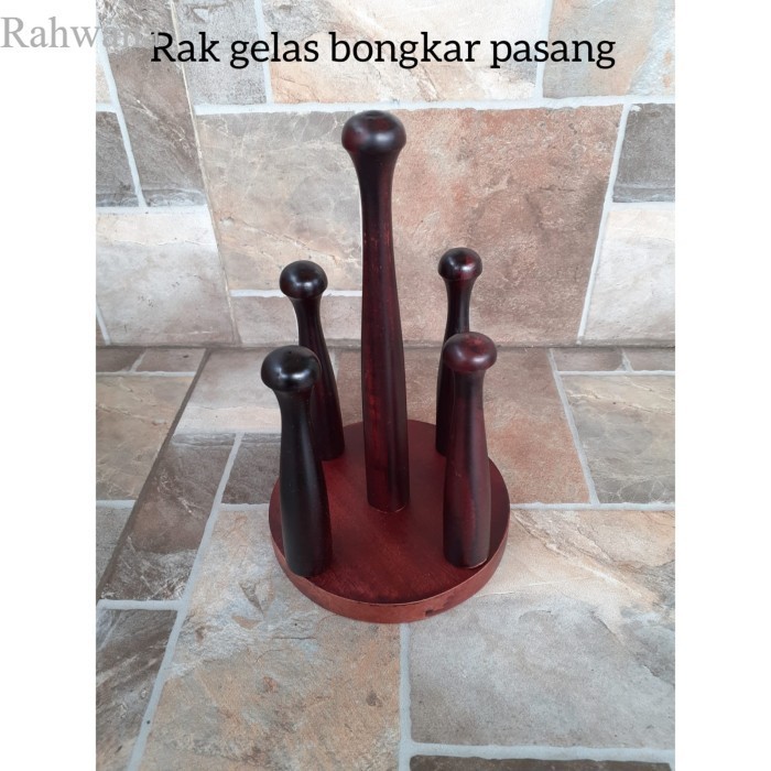 

Rak gelas Kayu/ Rak Gelas Bongkar Pasang Isi 5 gelas antik