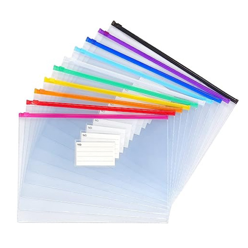

Grosir ritsleting Pvc kustom tas File plastik kualitas tinggi Poly Zip lock File amplop folder ritsleting