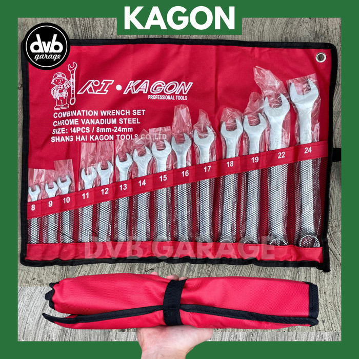 KAGON Kunci Ring Pas Set 14 Pcs 8-24mm Chrome Vanadium - Combination - Kunci Ring 12pc