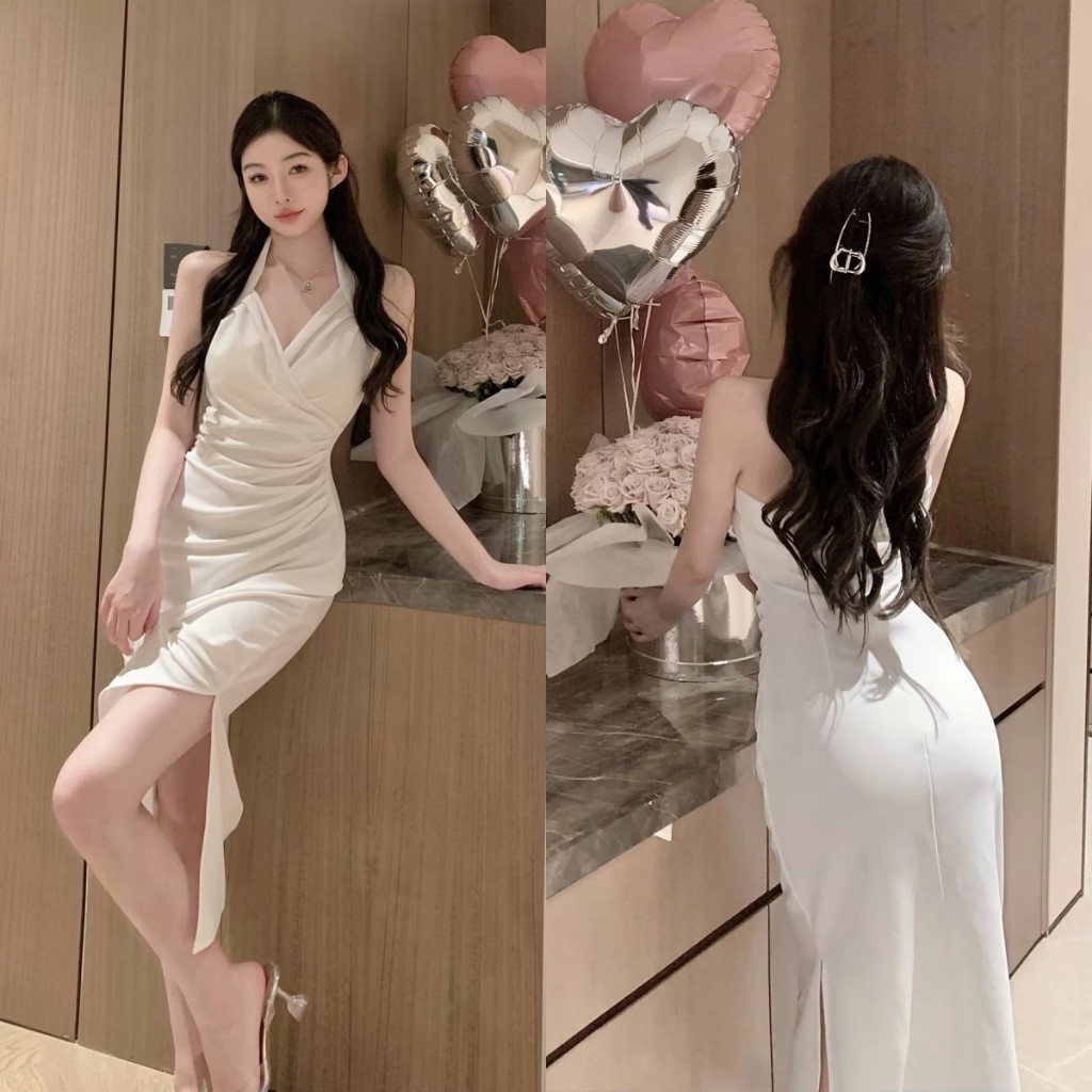 putih wanita dress midi dress korea style dress pantai press body elegant casual dress kekinian terb