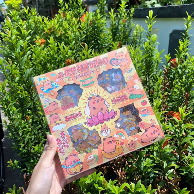 

100 Pcs Stiker Box Capybara Kapibara/ Stiker Lucu Jurnal Diary/Stiker Box isi 100Aesthetic