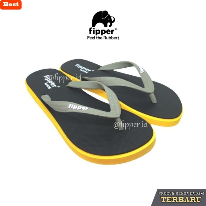 sandal wanita trend sekarang [FIPPER WIDE] - Black/Yellow Sunglow/Grey - Sandal Jepit Pria & Wanita 