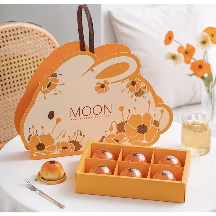 

pekanbaru / Mooncake Moon Cake Hampers Box / Kotak Kue Bulan Rabbit Handle Sekat Isi 6