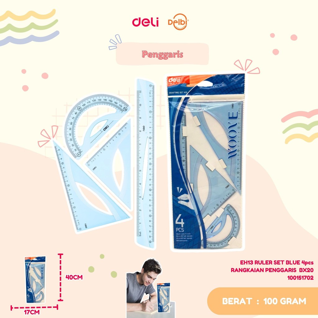

DELI EH13 RULER SET BLUE 4pcs RANGKAIAN PENGGARIS