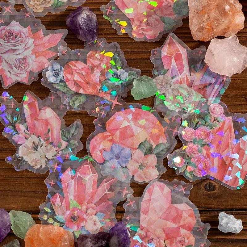 

20Pcs Stickers Crystal Laser Flower Scrapbooking Transparent Waterproof Material aesthetic shiny Handmade Account Decoration