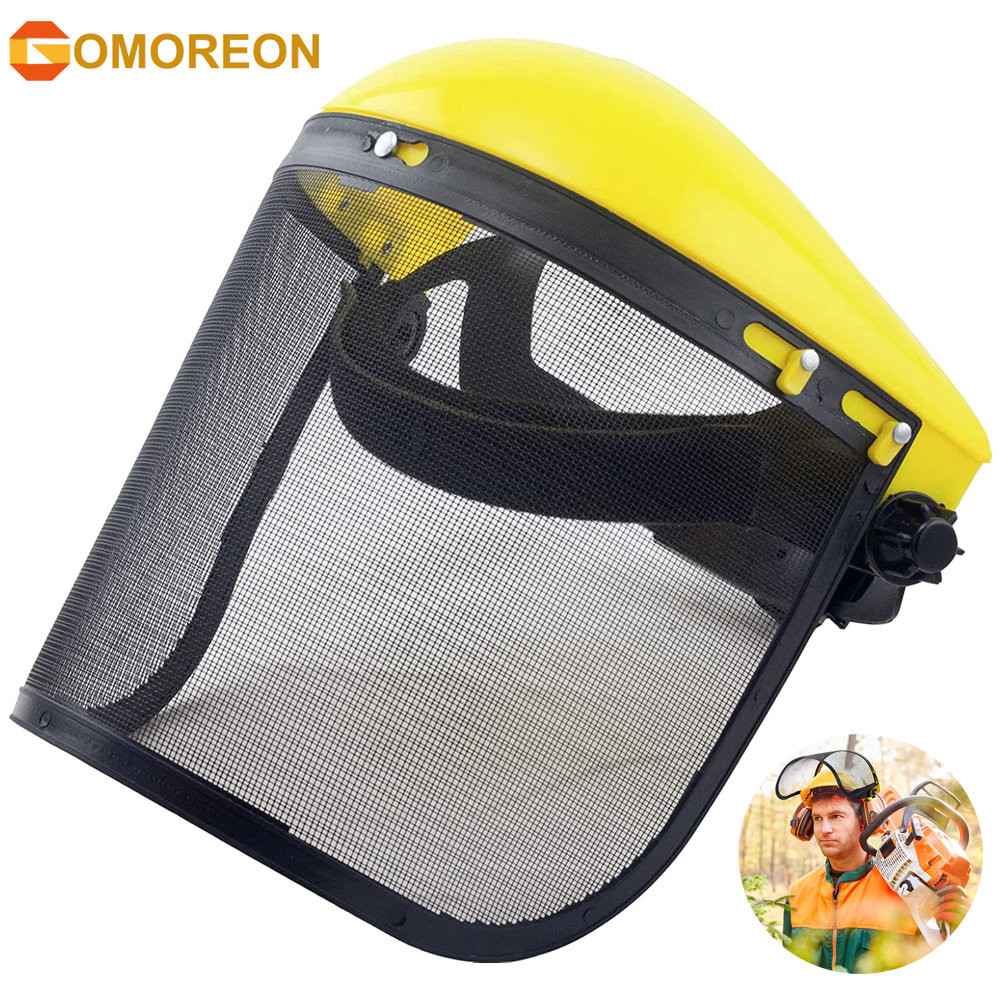 Safety Face Shield with Mesh Visor Protective Mesh Full Face Chainsaw Helmet Hat for Trimmer Gardeni