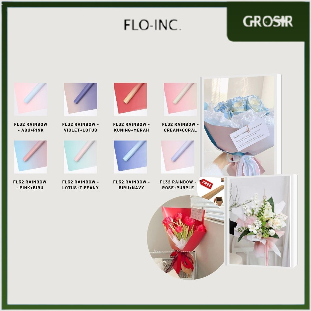 

FLO-INC. - (5 LEMBAR) - FL32 RAINBOW Kertas Bunga Paper Buket Motif Pelangi Transparan Florist Cellophane