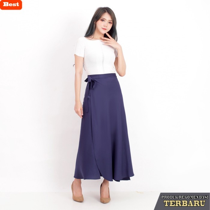 rok wanita kekinian Rok Tali Lilit Panjang Korea Style - Rok Wanita Muslim - Skirt Casual - Navy
