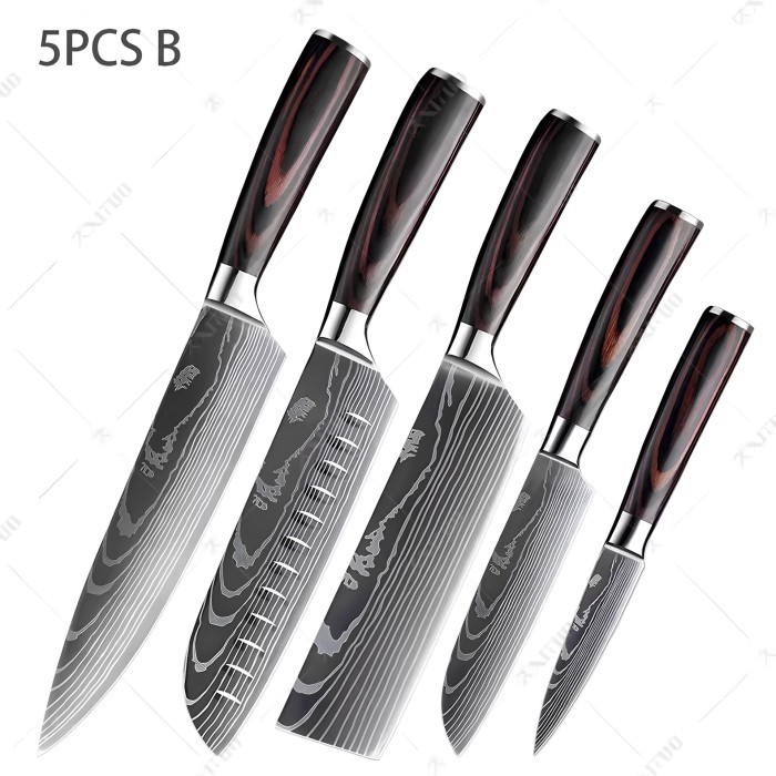 XITUO Set Pisau Dapur Jepang Profesional Pisau Koki Pisau Daging Buah Stainless Steel Pisau Serbagun
