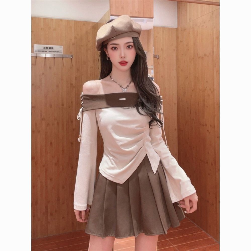 [ COD✅ ] Aroana Atasan Satu Bahu Baru, Atasan Lengan Panjang Tidak Teratur dan Chic untuk Wanita, Ro