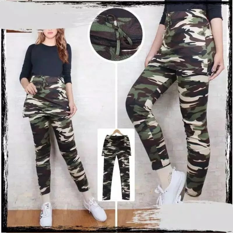 Celana Rok Senam Army - Celana Legging Rok Army - Celana Rok Legging Army