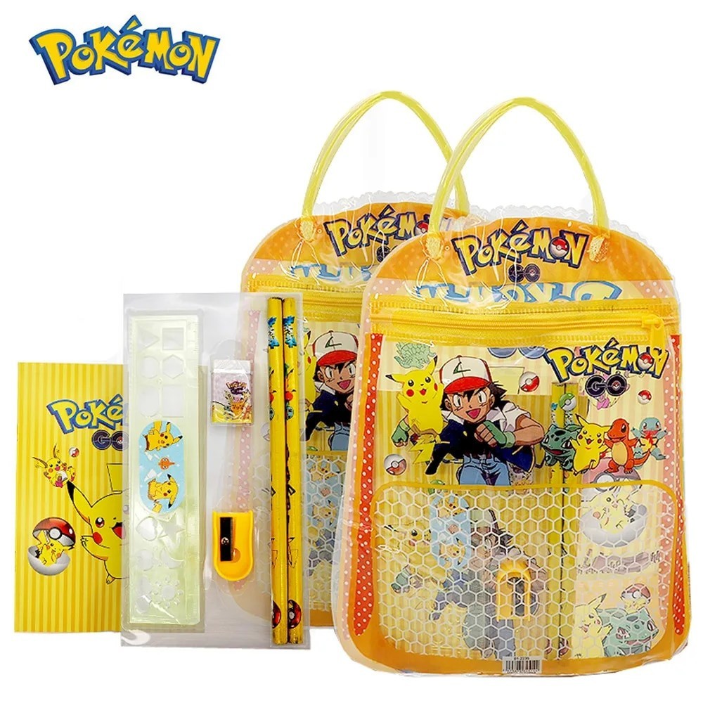 

5pcs/Set Pikachu Pokemon Anime Portable Stationary Set Cartoon Pencil Ruler Eraser Pencil Sharpener Notebook Student Toys Gift